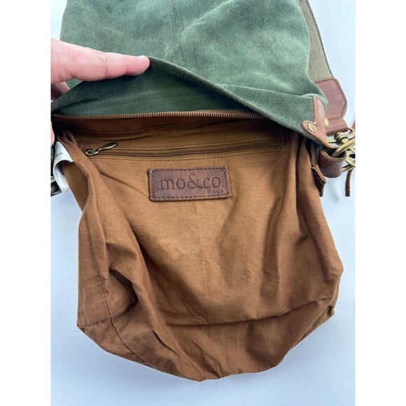 Mo And Co Bags Green Suede Crossbody Leather Messenger Purse Flap Pocket Quality - Picture 12 of 15